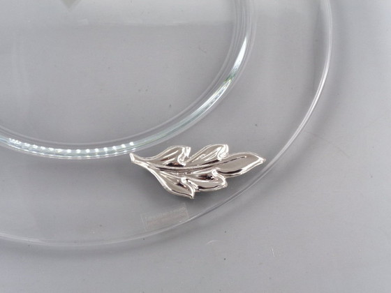 Image 1 of Clear glass tray with 925 silver leaves