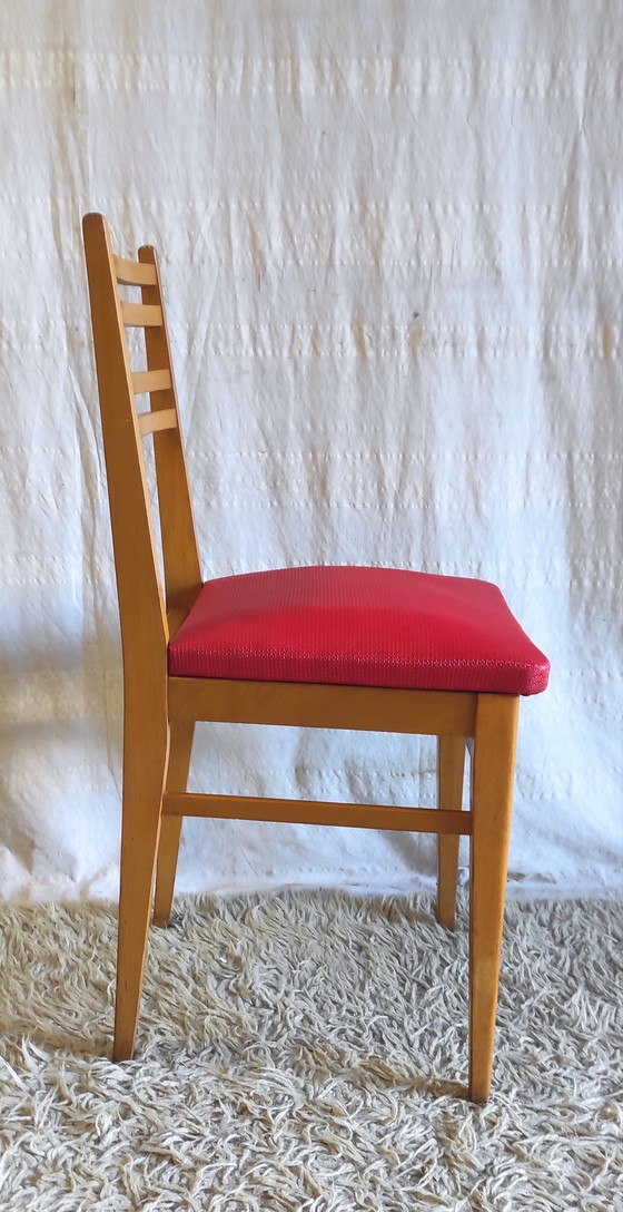 Image 1 of Modernistische stoel van massief hout en moleskin - jaren 1950