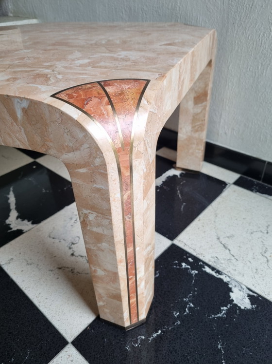 Vintage Tessellated Stone Salontafel Met Kwaliteitslabel – Robert Marcius Stijl - Jaren '90 – Brass (photo 9 of 12)