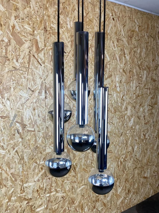 Image 1 of Lampada a cascata anni '60-'70 di Motoko Ishii per Staff Cromata a 6 fiamme