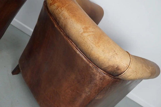 Image 1 of Vintage Nederlandse cognackleurige leren clubfauteuils, set van 2