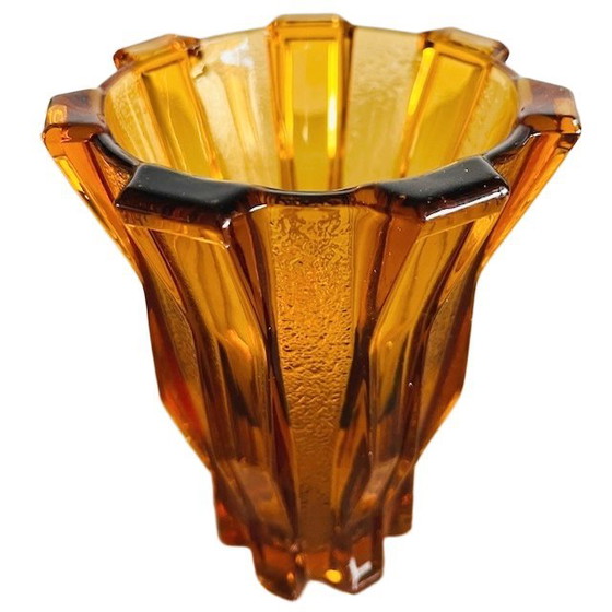 Image 1 of Art Deco Honey-colored glass vase Cubist amber Henri Heemskerk Scailmont 1920s