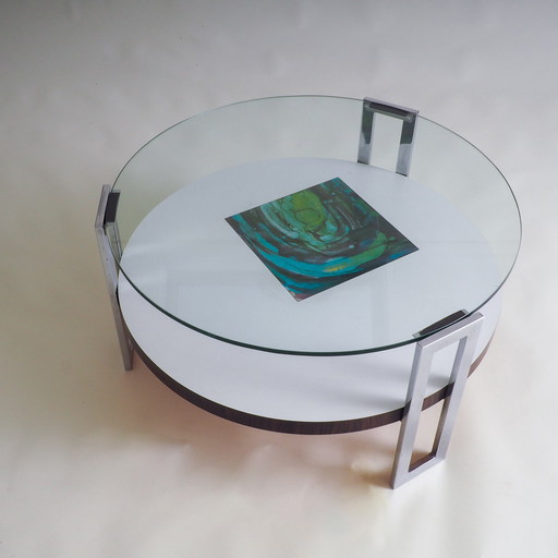 Space Age Glass and Chrome Round Coffee Table