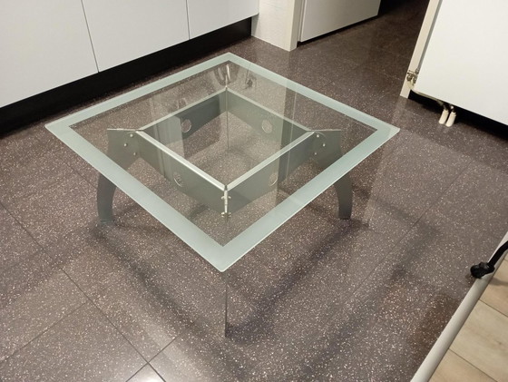 Image 1 of Glass corner table, 80 x 80 cm with sandblasted edge.