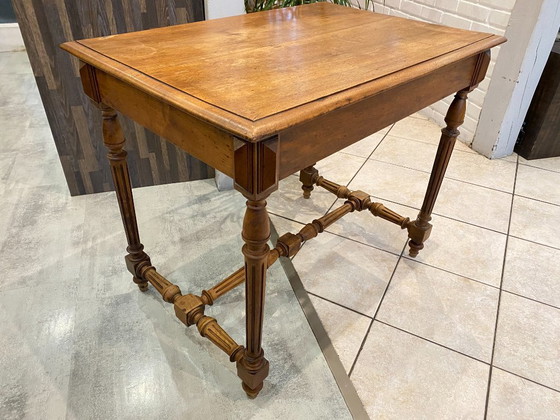 Image 1 of Escritorio con 1 cajón en madera maciza de roble con patas torneadas y talladas, 89x62cm