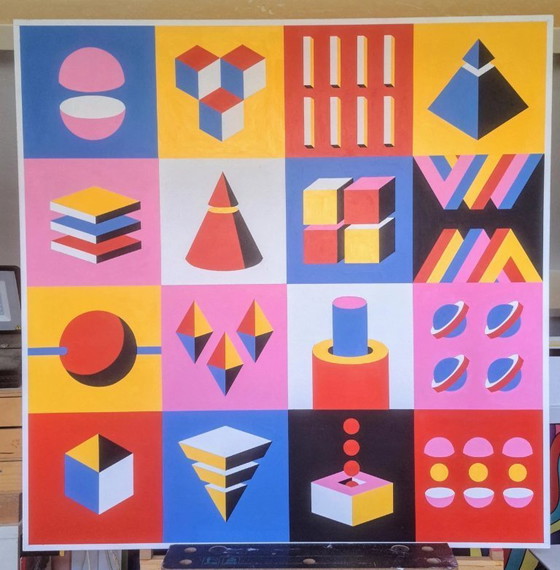 Image 1 of Obra de arte geométrica | Acrílico sobre MDF | 95 x 95 cm