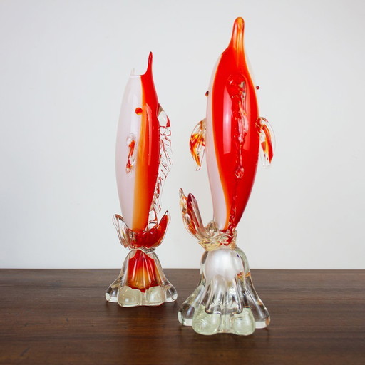 Vintage Murano Glass Fish, Italy, 1950s, Set of 2