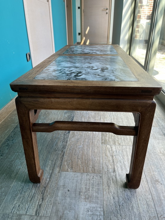 Mooie antieke vol eiken tafel met ingelegd marmer – Salontafels, Marble, Wood (photo 5 of 5)