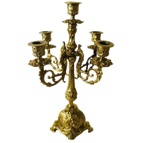 Image 1 of Gothic brass candelabra with five arms baroque
