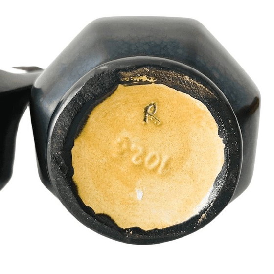 Image 1 of Jarrones antiguos Thulin Art Nouveau, cerámica negra mate y verde, década de 1910