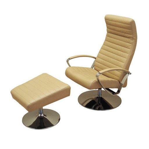 Ensemble fauteuil lounge et pouf, design danois, années 1970, fabrication : BoConcept