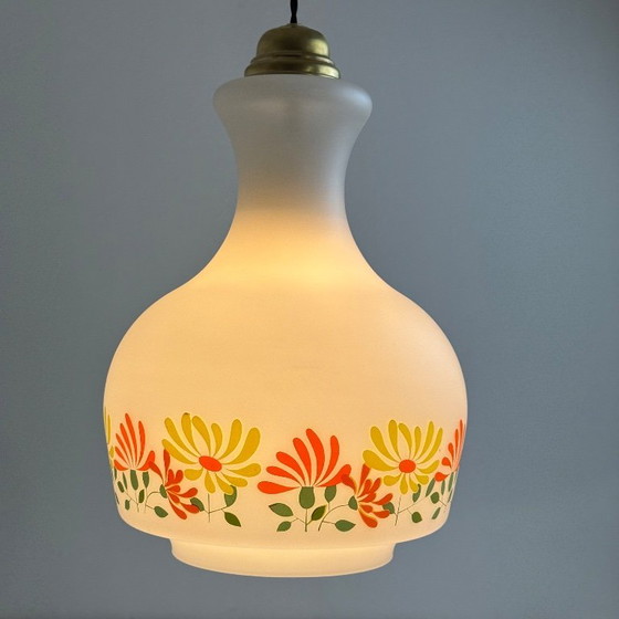 OLD LARGE OPALINE PENDANT LAMP 1970 VINTAGE – Glass (photo 2 of 14)