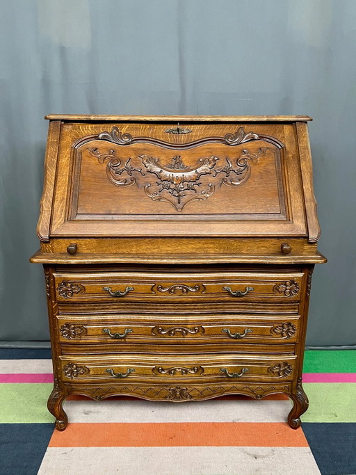 Luikse secretaire van gesneden eikenhout in Regency-stijl. – bureau, Hollywood Regency (photo 2 of 7)