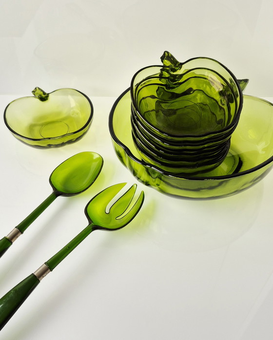 Image 1 of Salatschüssel Set Schale Apfel grün 9-teilig 70er Jahre