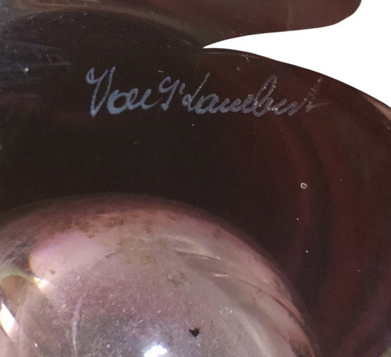 Image 1 of Vase Val Saint Lambert en cristal à motif tourbillonnant couleur canneberge, Belgique, années 1960