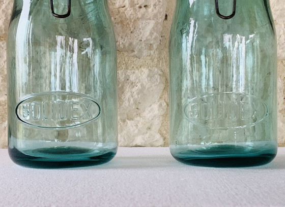 Image 1 of Pots en verre turquoise de Solidex, 1940s, ensemble de deux.