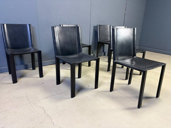 Carlo Bartoli eetkamerstoelen voor Matteo Grassi, set van 6 - jaren 80 – Leather, Metal (photo 7 of 11)