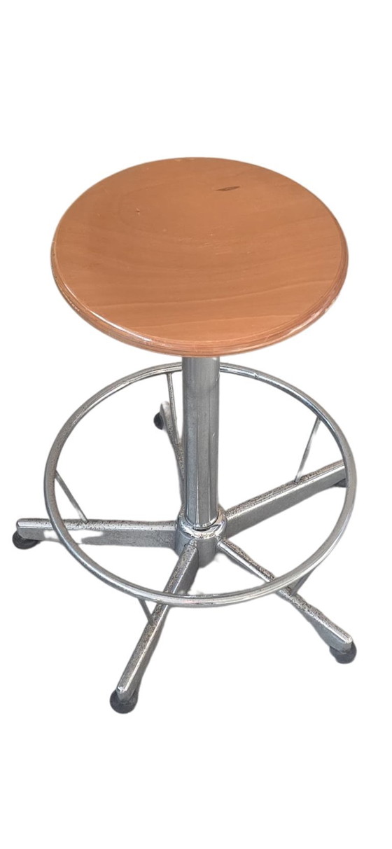 Image 1 of Industrial Technical Stool in Wood and Metal (Adjustable)