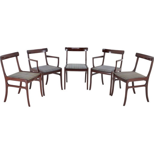Set of 5 vintage Rungstedlund chairs in mahogany by Ole Wanscher, Denmark 1950s