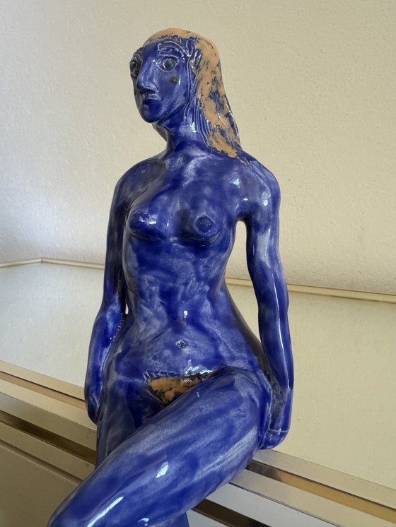 Image 1 of Sculpture Nue Stylisée Céramique Bleu
