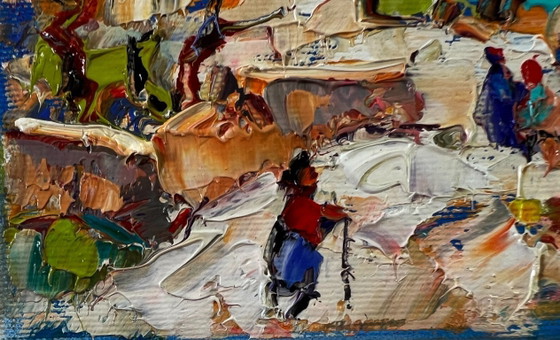 Image 1 of Original Oil Painting Rural Life Landscape Edge of the Village
