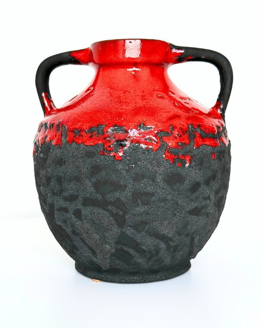 Vintage Fat Lava Vase – West Germany 6351 – Red & Black Lava Glaze