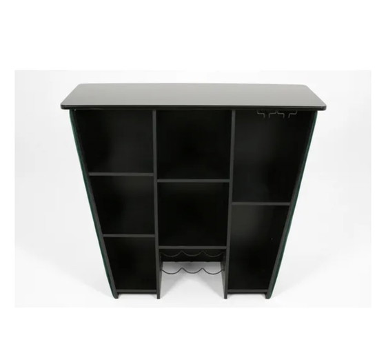 Image 1 of Comptoir de bar en velours émeraude style années 1970 + 4 tabourets de bar