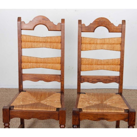 Image 1 of Ensemble de 6 chaises paillées et chêne massif, 1940