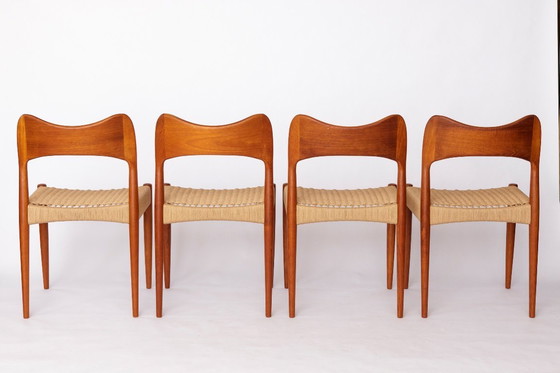 Image 1 of Set of 4 Danish Dining Chairs by Arne Hovmand-Olsen for Mogens Kold, 1960s Mid Century Teak Chairs with Danish Cord Seats