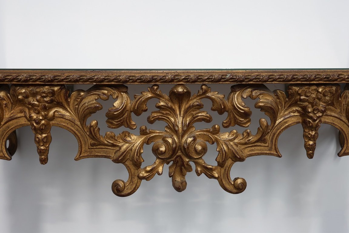 Console Baroque Italienne Avec Miroir - 1,60 M, Doré, Bois Massif, Occasion