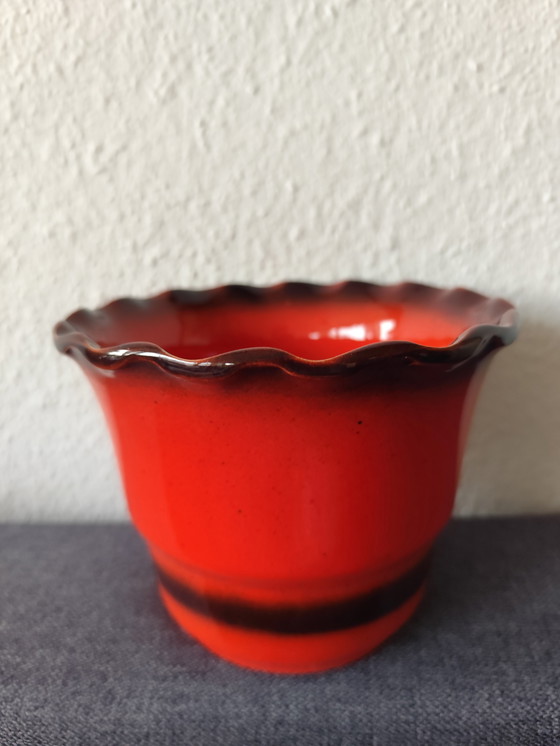 Image 1 of 🧡 Vintage flowerpot from the 70s/80s | Orange-brown | Ceramic West German style | approx. 14 cm