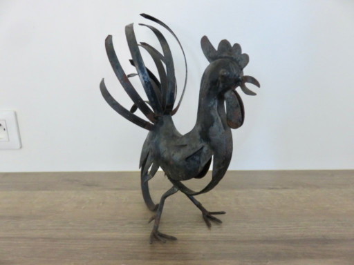 Scultura in metallo "Il Gallo" nello stile di Jean Touret e Michel Anasse, circa 1960.
