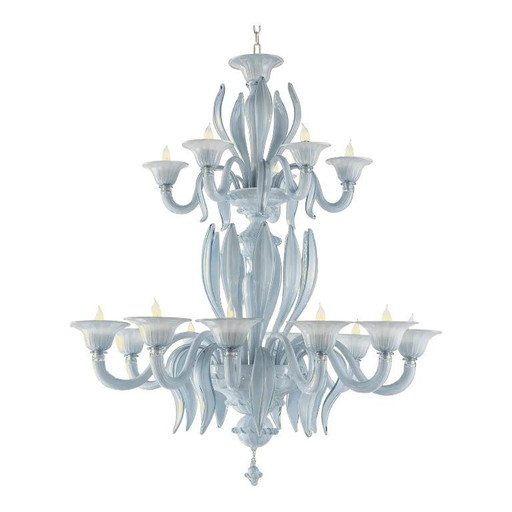 Contemporary Mid-Century Modern Venetian Azure Style Murano Glass Chandelier With Leaves