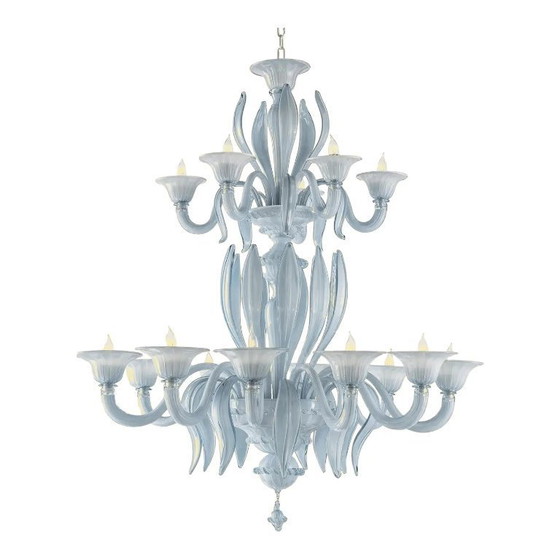 Image 1 of Lampadario in vetro di Murano in stile veneziano azzurro, stile moderno di metà secolo, con foglie