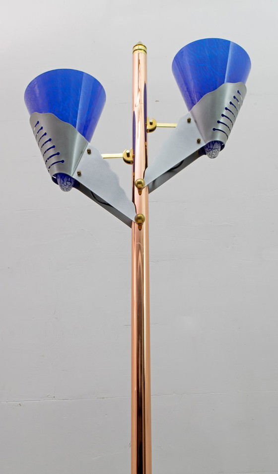 Image 1 of Lampada da terra in vetro di Murano e ottone, anni '80, Relco Milano, Modernista italiano