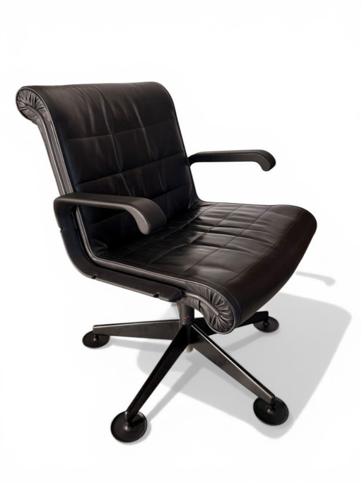 Richard Sapper bureaustoel voor Knoll - Zwart leer op glijders, circa 1979