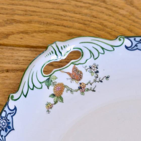 Image 1 of Vintage porseleinen servies uit de jaren 30, versierd met vogels, vlinders en een haan