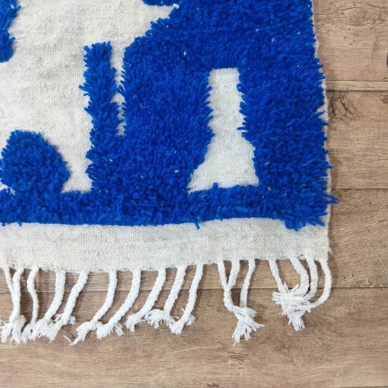 Image 1 of Berberteppich Blau – Naturfarbene Wolle, handgewebt (200×147cm)