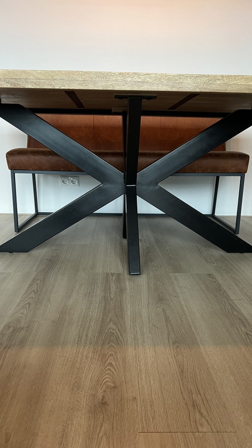 Mango wood dining table with steel legs