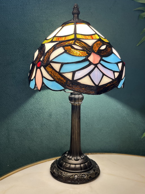 1920s Art Nouveau Style Table Lamp Stained Glass Tiffany Style