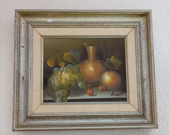 Image 1 of Tableau Huile Sur Toile Nature Morte Aux Fruits, Signé Burnett