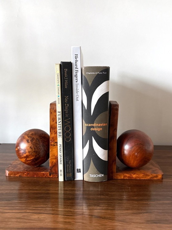 Fermalibri vintage in stile Bauhaus Art Deco in radica di noce. – Oggetti decorativi, Wood (photo 4 of 6)