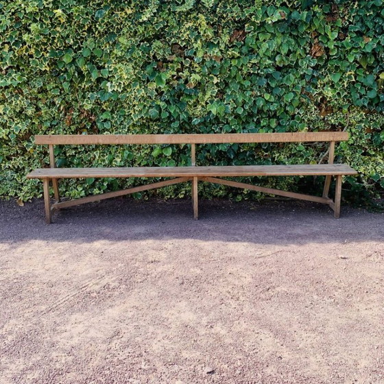 Image 1 of Ancien banc d’église en bois avec dossier -3 mètres -