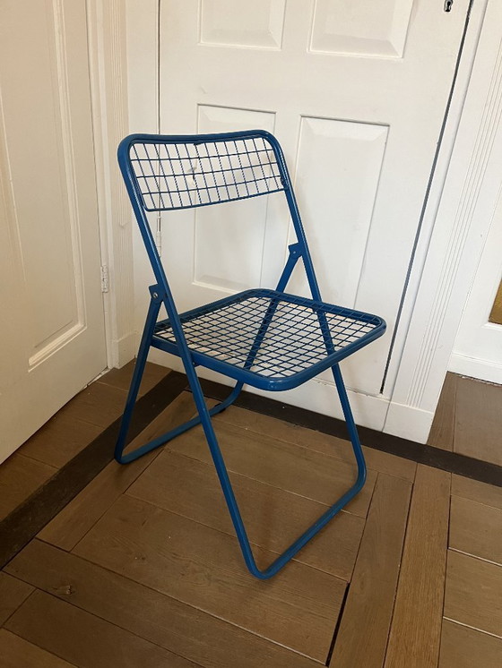 Image 1 of 3x Vintage folding chair by Niels Gammelgaard, two shades of blue and yellow