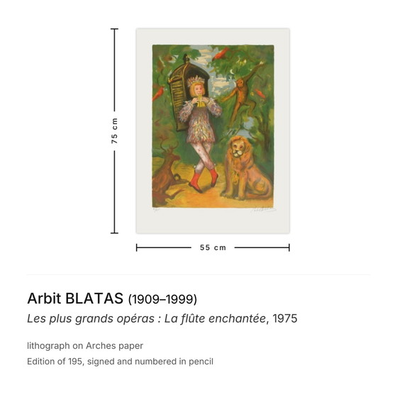 Image 1 of Arbit BLATAS Die größten Opern: Die Zauberflöte Signierte Lithografie 1975