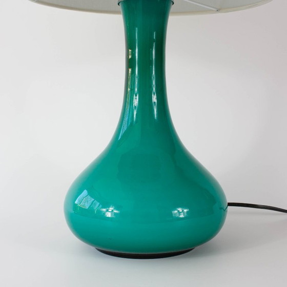 Image 1 of Vintage 1960s Portuguese Turquoise Opaline Glass Table Lamp