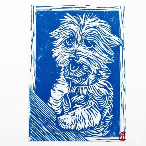 Portrait de Yorkie gravé à la main sur linogravure