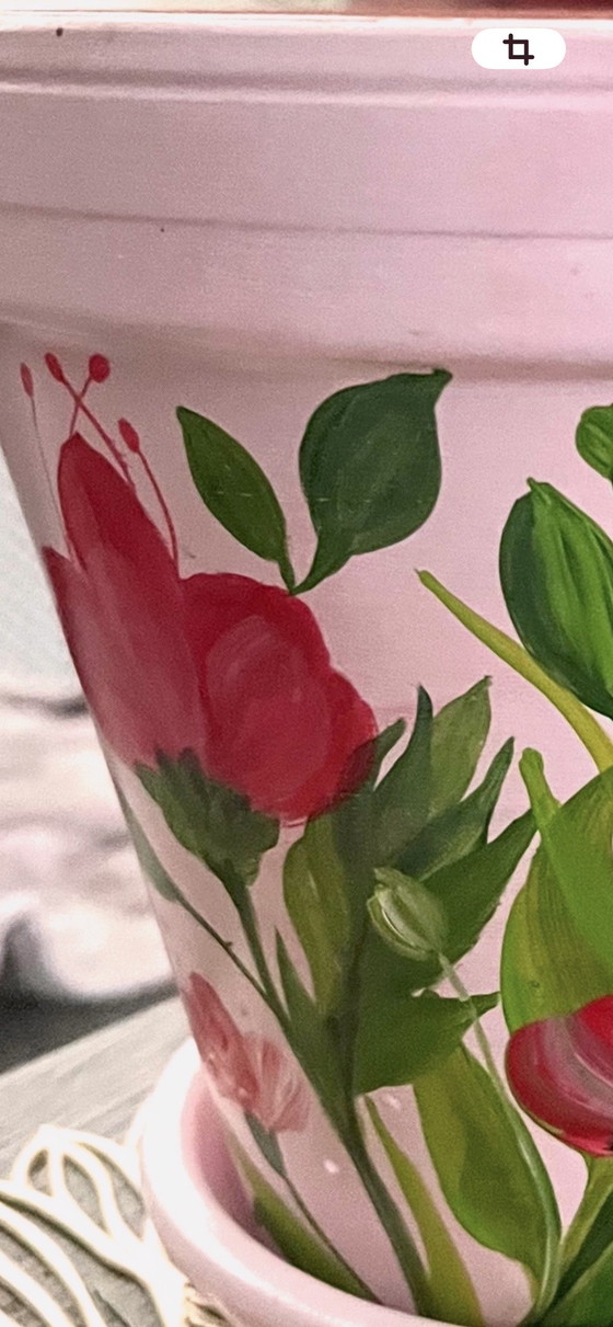 Image 1 of Hand-painted pot + saucer