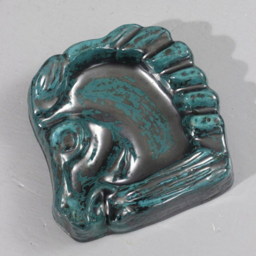 Große Keramik-Schmuckschale mit Kupferoxid-Beschichtung, Stil der 1950er Jahre, Gueden Primavera Cazaux