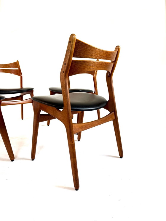 4x Sedie da pranzo vintage modello ‘310’, Erik Buch ‘60, Legno, Pelle, Marrone (foto 3 di 14)